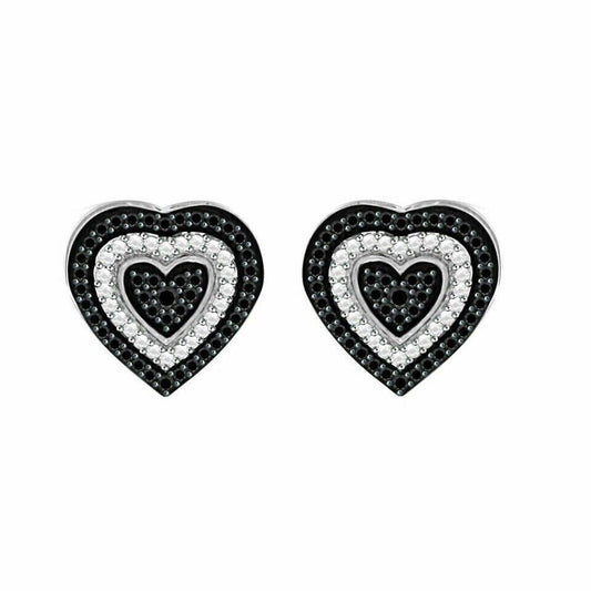 Black & White Diamond Heart Stud Earrings