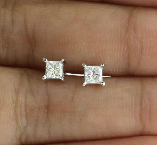 2CT Princess Cut Lab Created Diamond Women's Stud Earring 14K White Gold Over