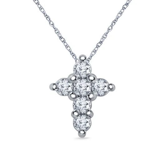 Round Moissanite Jesus Cross Silver Pendant