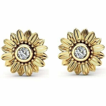 Moissanite Flower Stud Earrings Gold Plated