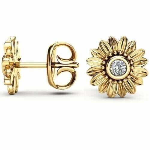 Moissanite Flower Stud Earrings Gold Plated