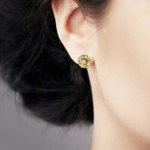 Moissanite Flower Stud Earrings Gold Plated