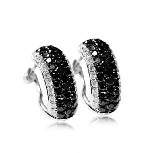 Black & White Simulated Diamond Hoop Earrings