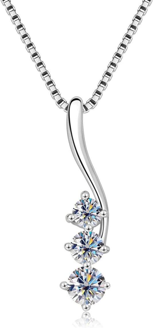 Moissanite Three Stone Necklace