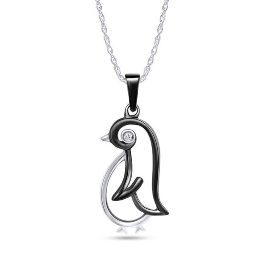 Two Tone Penguin Pendant Necklace