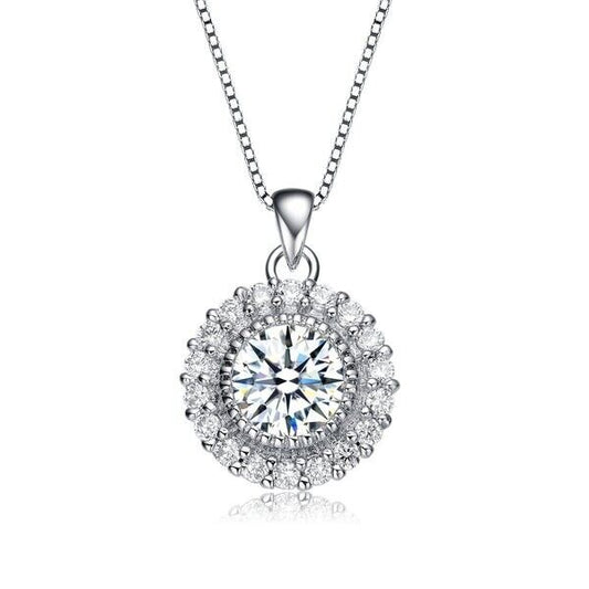 1.20 CT Moissanite Halo Pendant 14K White Gold