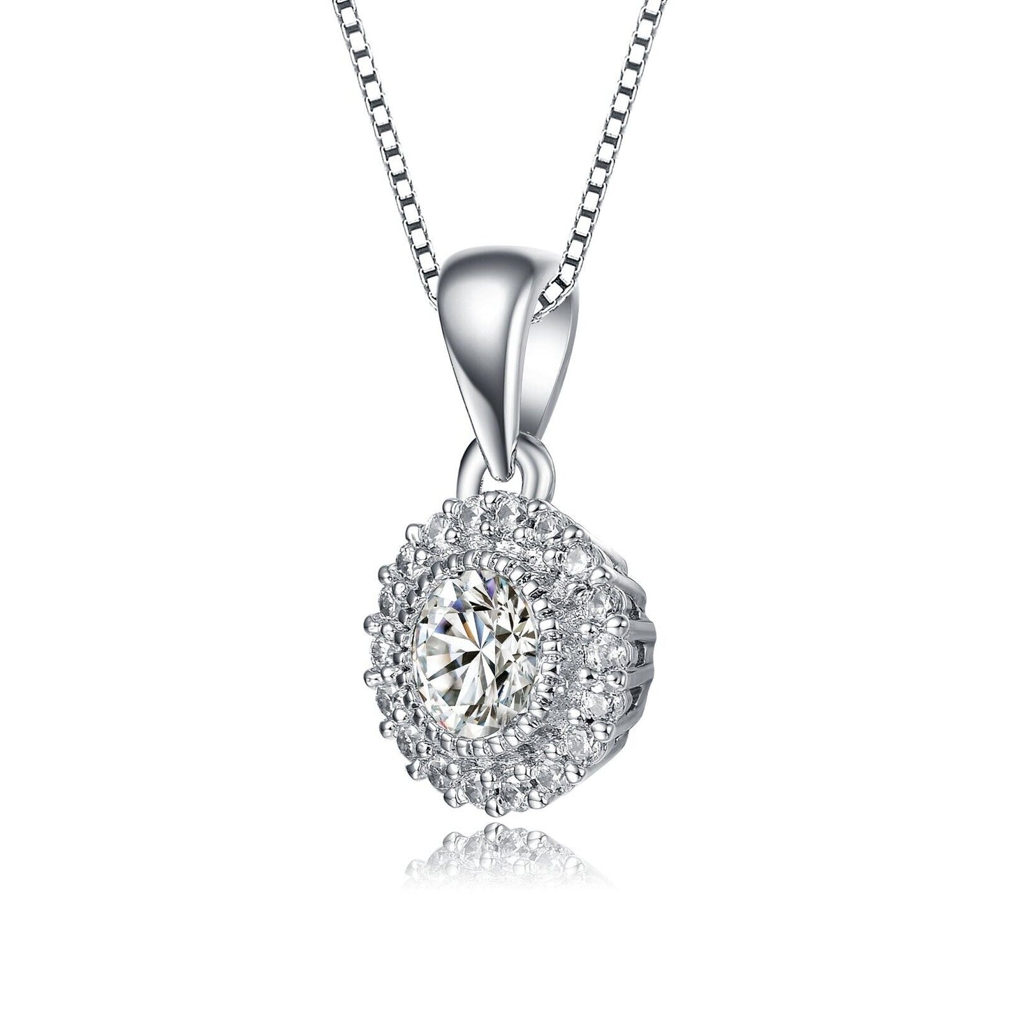 1.20 CT Moissanite Halo Pendant 14K White Gold