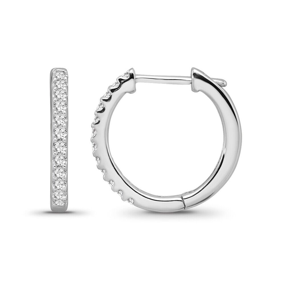 0.30 CT Moissanite Hoop Earrings 10K White Gold