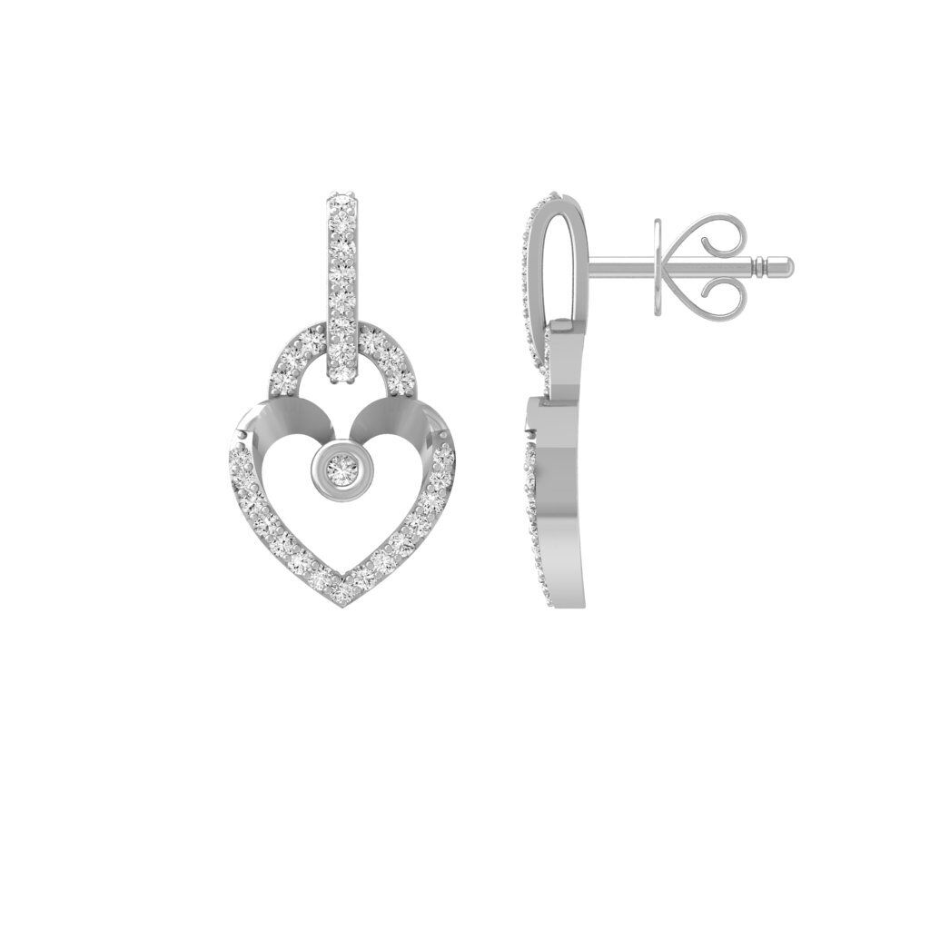 0.35CT Moissanite Heart Dangle Earrings 10k White Gold