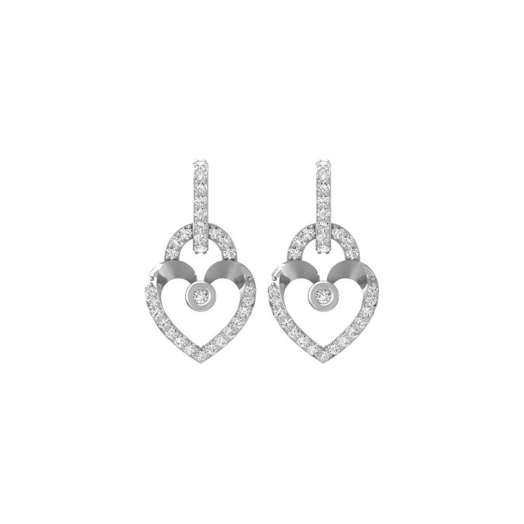 0.35CT Moissanite Heart Dangle Earrings 10k White Gold