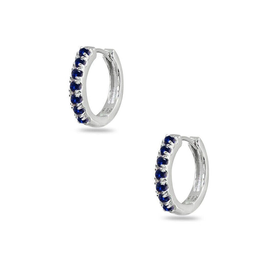 Round Blue Sapphire Huggie Hoop Earrings