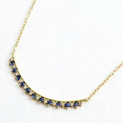 Blue Sapphire & Moissanite Bar Pendant Necklace