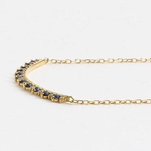 Blue Sapphire & Moissanite Bar Pendant Necklace