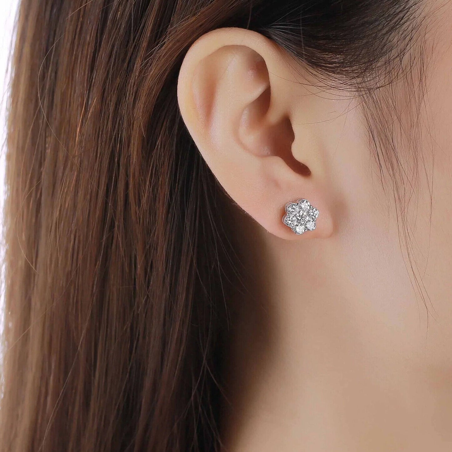 Moissanite Flower Cluster Stud Earrings