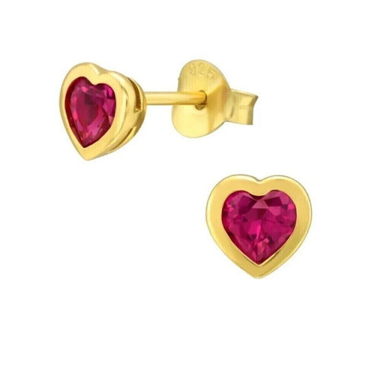 Ruby Heart Stud Earrings