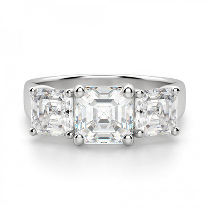 2.50 CT Asscher Cut Moissanite 3-Stone Engagement Ring