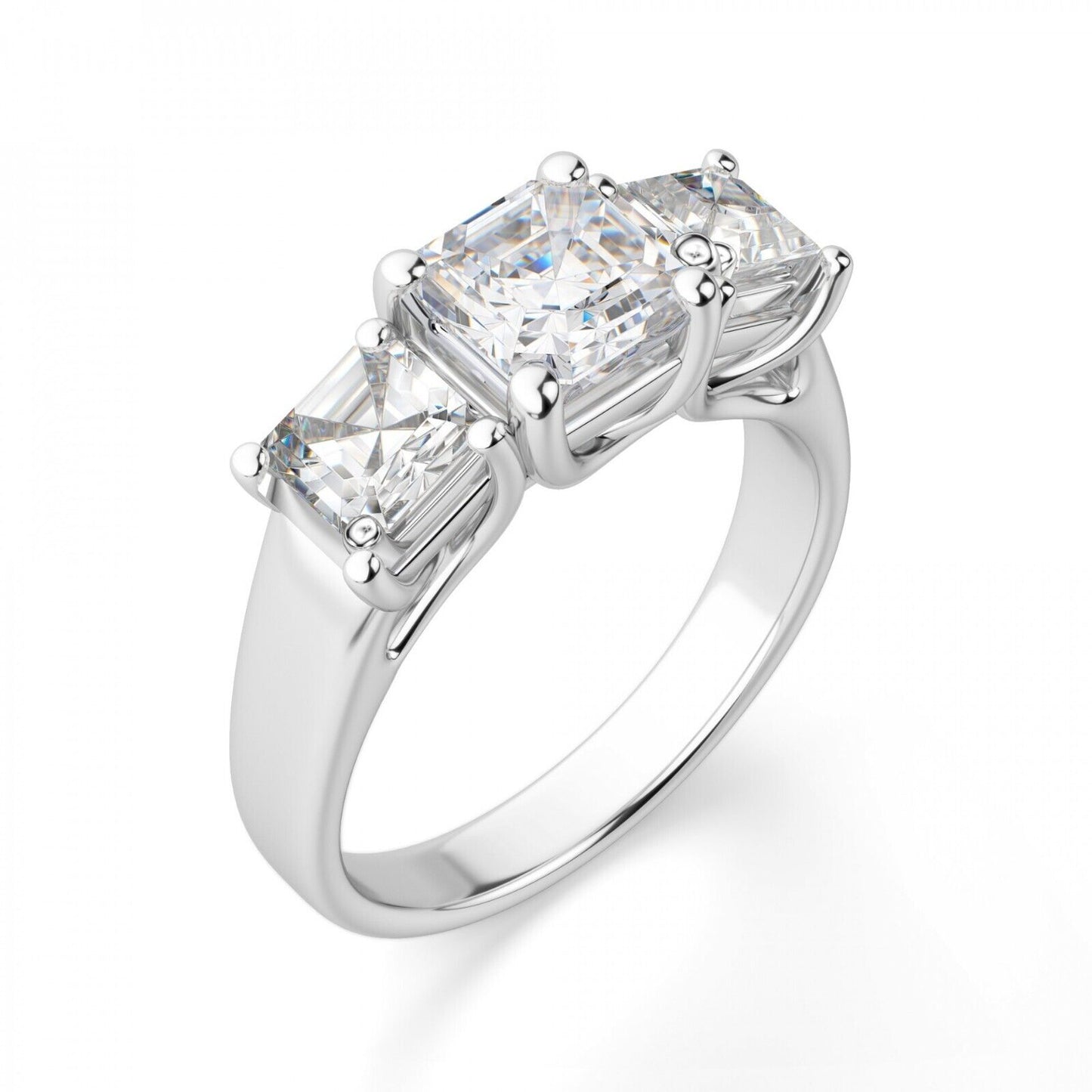 2.50 CT Asscher Cut Moissanite 3-Stone Engagement Ring