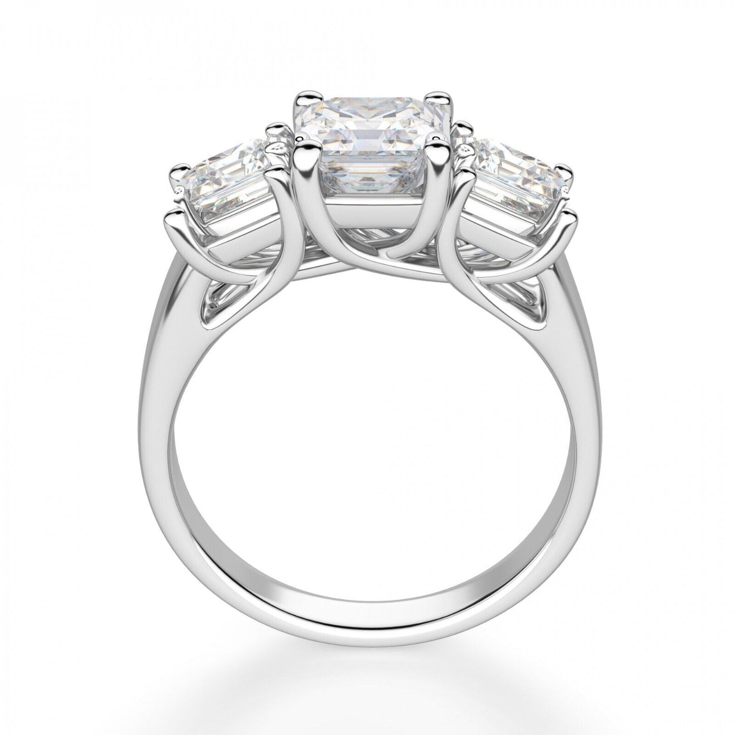 2.50 CT Asscher Cut Moissanite 3-Stone Engagement Ring