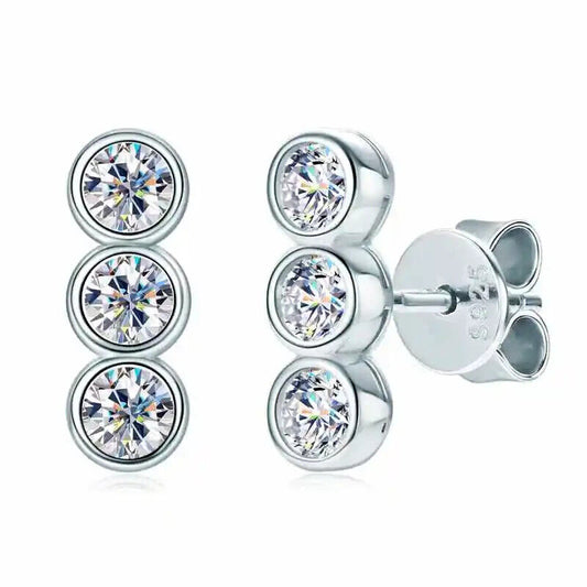 3.00 CT Moissanite 3-Stone Stud Earrings