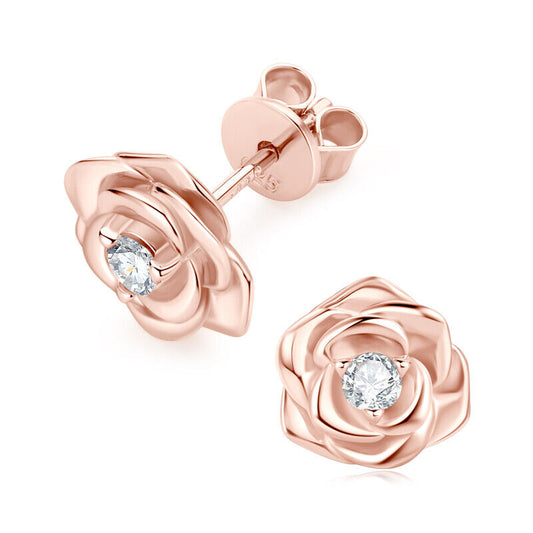 Moissanite Rose Flowers Stud Earrings