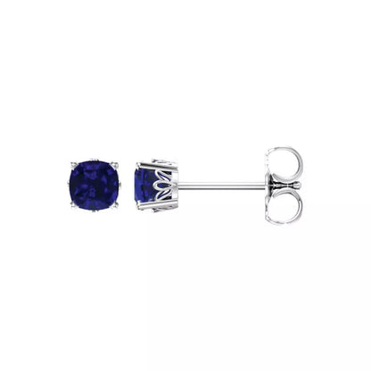 14k White Gold Plated Stud Earrings Cushion Created Blue Sapphires