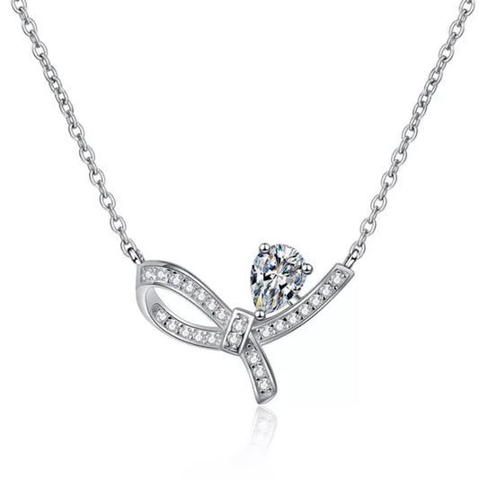 Real Moissanite Bow Pendant Necklace