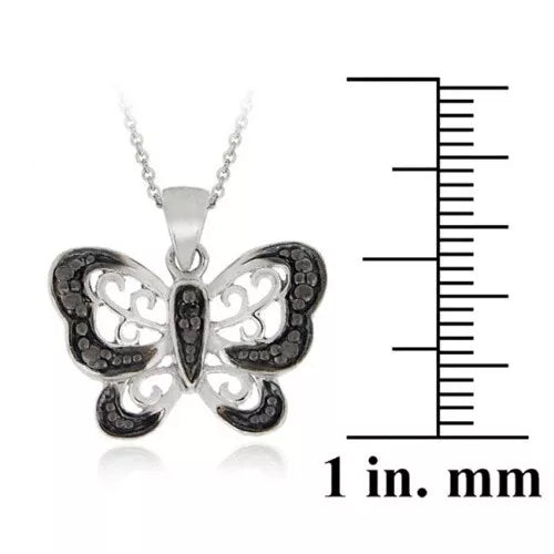 925 Silver Black Diamond Accent Butterfly Necklace