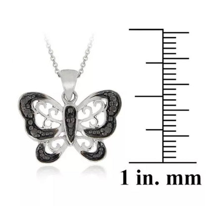 925 Silver Black Diamond Accent Butterfly Necklace