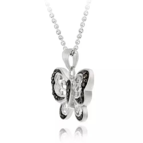 925 Silver Black Diamond Accent Butterfly Necklace