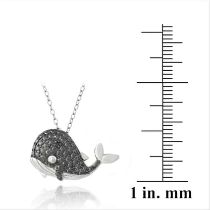 925 Silver Black Diamond Accent Whale Necklace, 18"