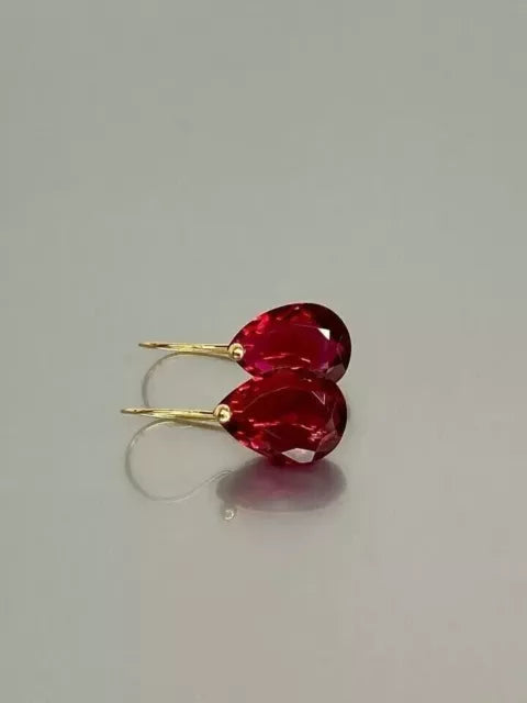 Lab-Created Red Ruby 2Ct Pear Cut Women's Drop Earring 14K Yellow Gold Plated