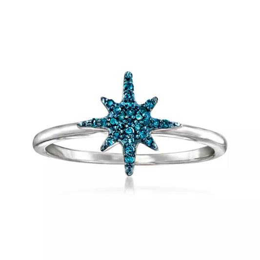 0.10 ct Blue Diamond North Star Ring in Sterling Silver