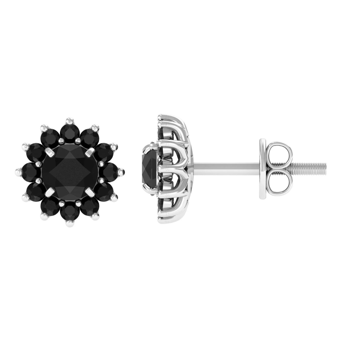 Black Diamond Floral Stud Earrings