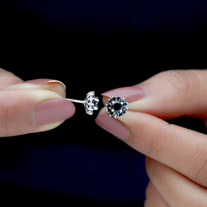 Black Diamond Floral Stud Earrings