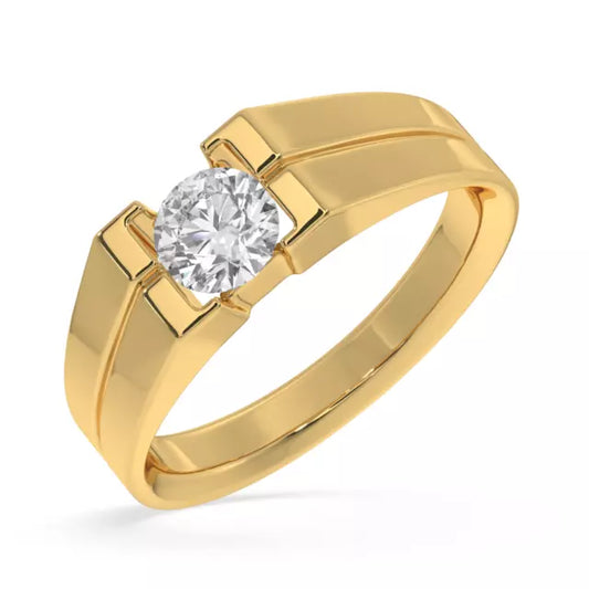 Solitaire Diamond Lab Created Men's Wedding Ring Gold 925 Silver