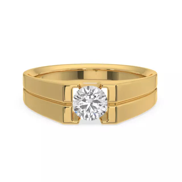 Solitaire Diamond Lab Created Men's Wedding Ring Gold 925 Silver