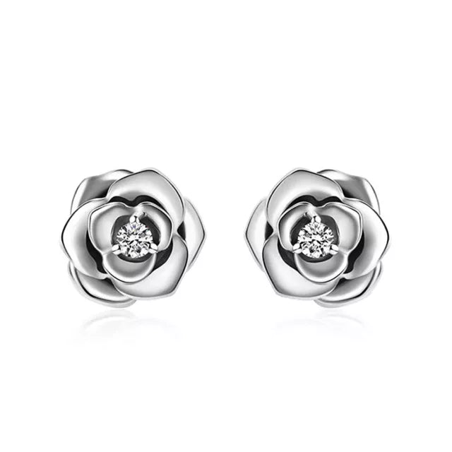 Sterling Silver CZ Stone Flower Stud Earrings Jewelry Gift For Women