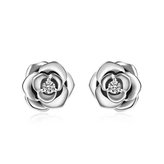 Sterling Silver CZ Stone Flower Stud Earrings Jewelry Gift For Women