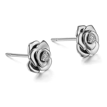 Sterling Silver CZ Stone Flower Stud Earrings Jewelry Gift For Women