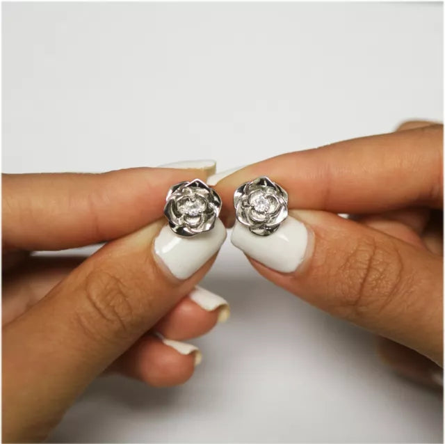 Sterling Silver CZ Stone Flower Stud Earrings Jewelry Gift For Women