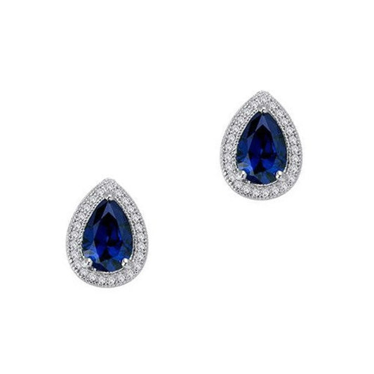 Silver Lab-Created Sapphire & Diamond Halo Earrings