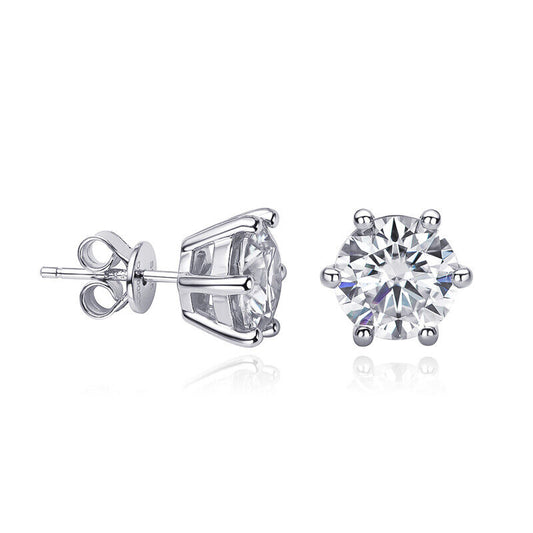 Round 6 Prong White Diamond Stud Earring