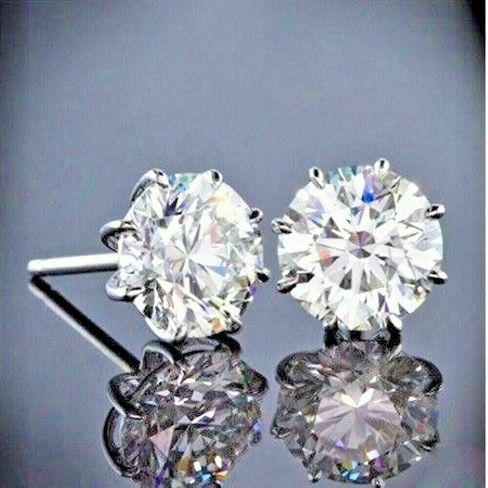 2Ct Round Cut Diamond Stud Earrings 14K White Gold Plated