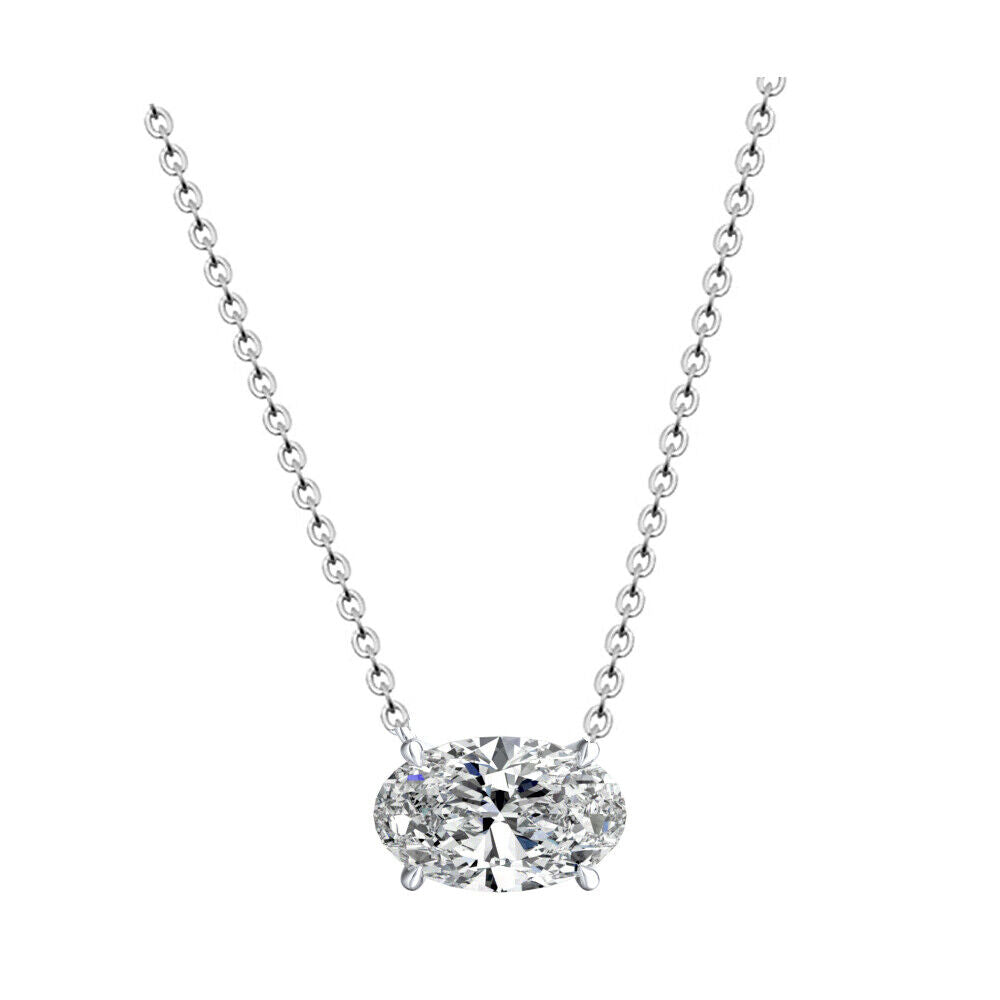 2 Ct Oval Shape Necklace Silver