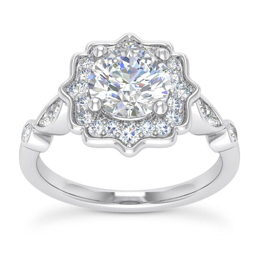 Moissanite Halo Ring White Gold