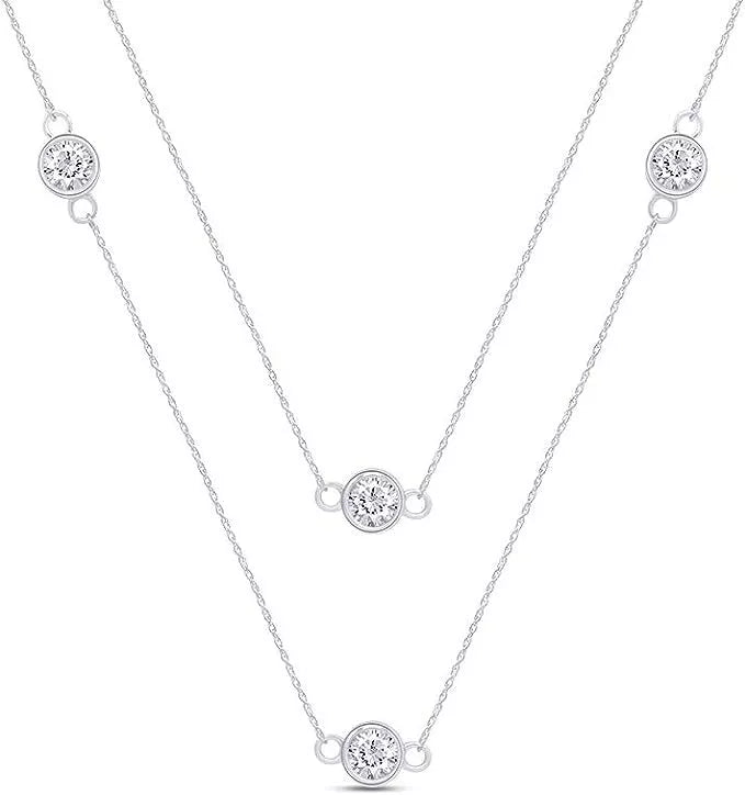 Silver Moissanite Yard Necklace