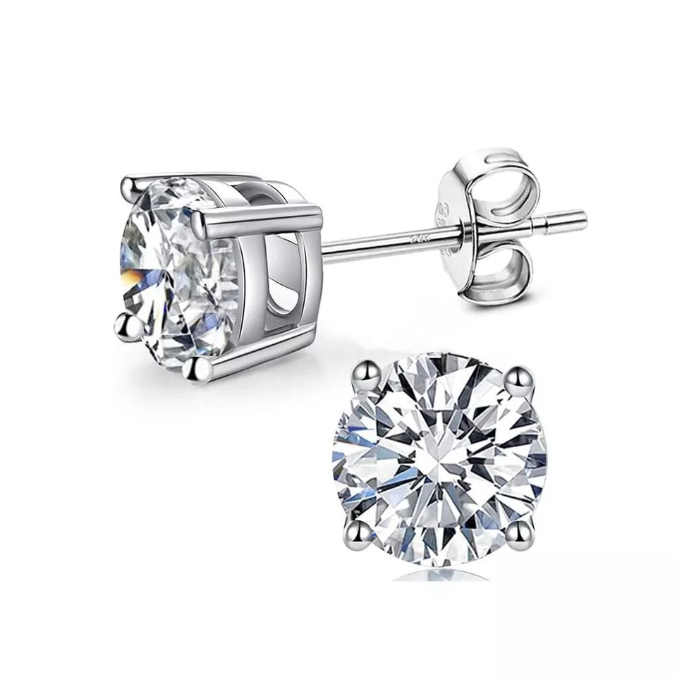 Moissanite Solitaire Stud 14K White Gold