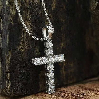 Natural Moissanite Cross Necklace 14K White Gold