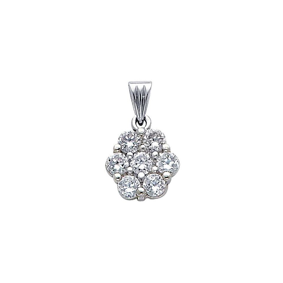 Cluster Flower Pendant 14K White Solid Gold