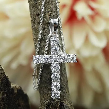 Natural Moissanite Cross Necklace 14K White Gold